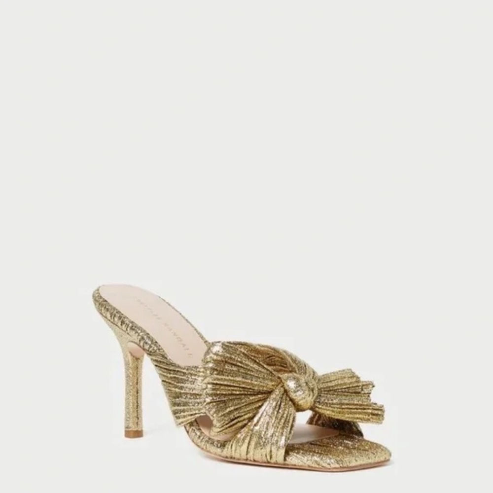 Loeffler Randall Claudia bow slim heel oro gold sandals 35=5